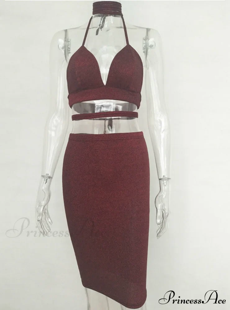 Lace Up Crop Top Two Piece Set with Deep V Neck - Image 5