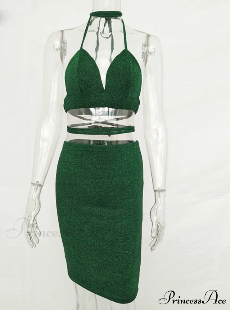 Lace Up Crop Top Two Piece Set with Deep V Neck - Image 6
