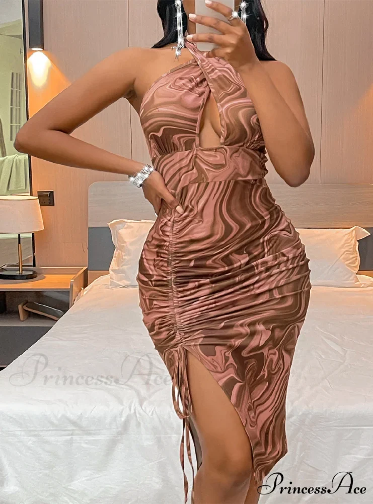 Printed Backless Halter Dress - Image 6