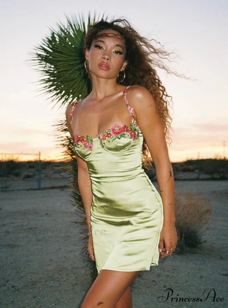 Embroidered Straps Dress with Sexy Waist - Image 2