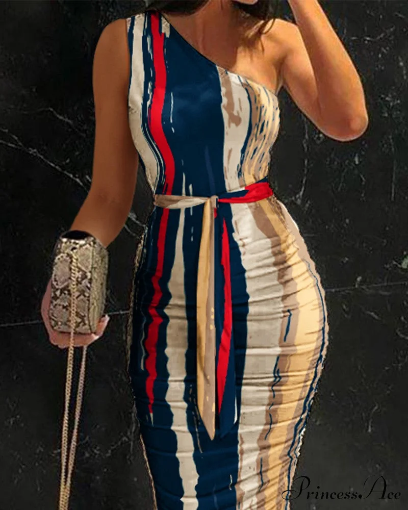 Ruched Tie Front Bodycon Dress with One Shoulder - Image 2
