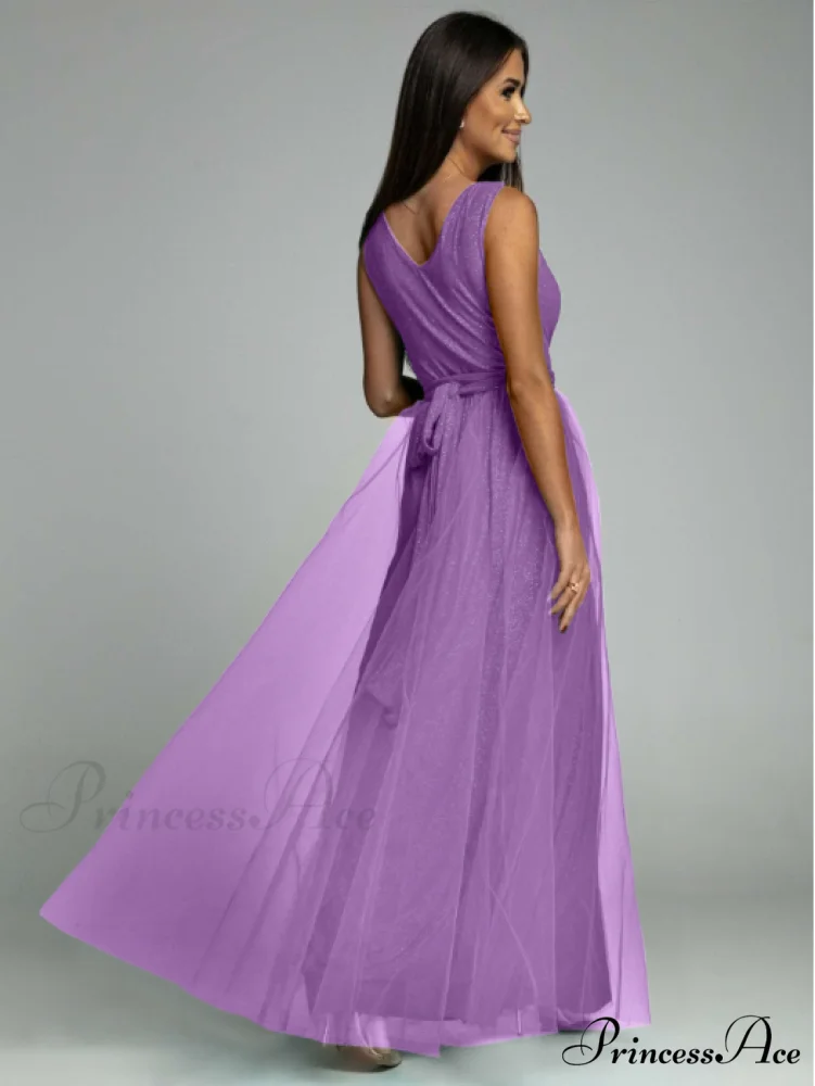 V-neck Waist Slim Split Big Swing Shiny Dress - Image 3