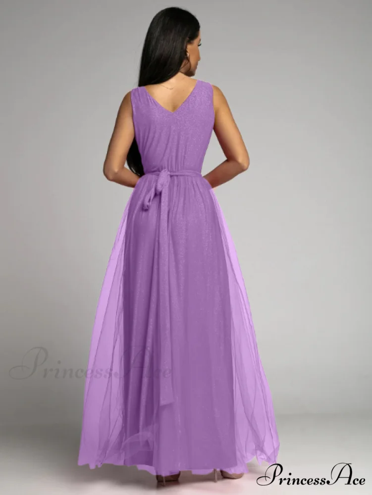 V-neck Waist Slim Split Big Swing Shiny Dress - Image 4