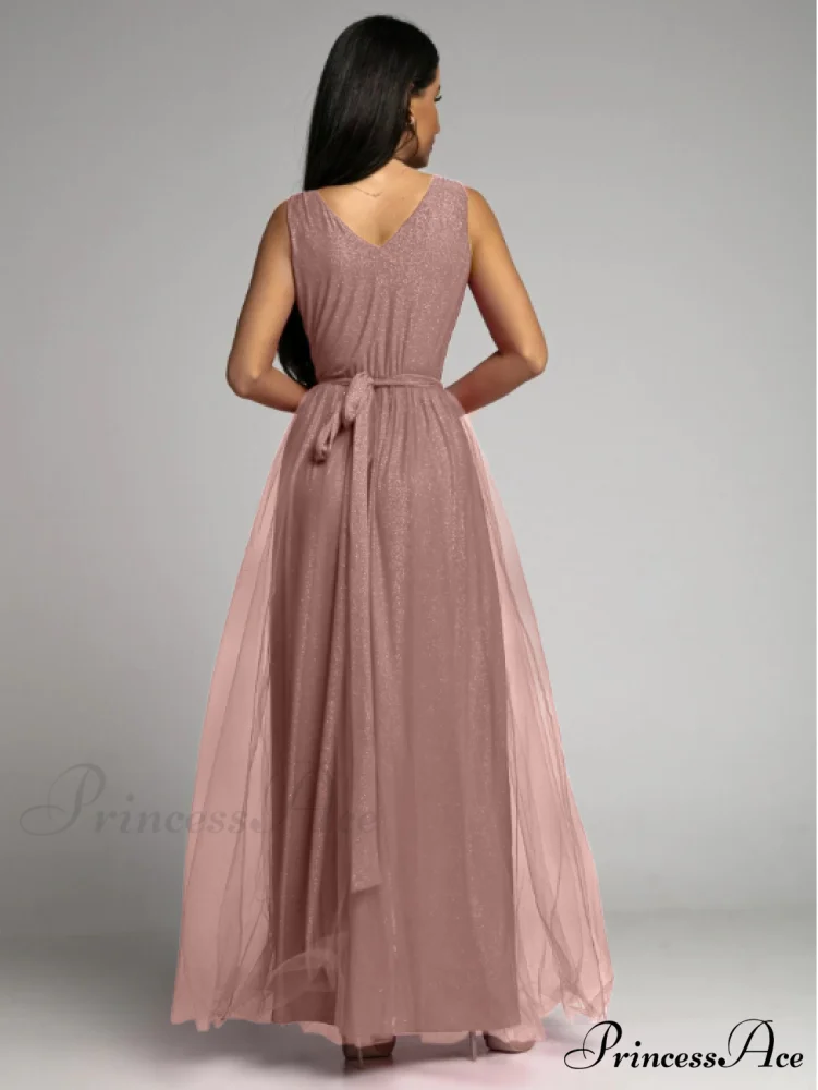 V-neck Waist Slim Split Big Swing Shiny Dress - Image 6