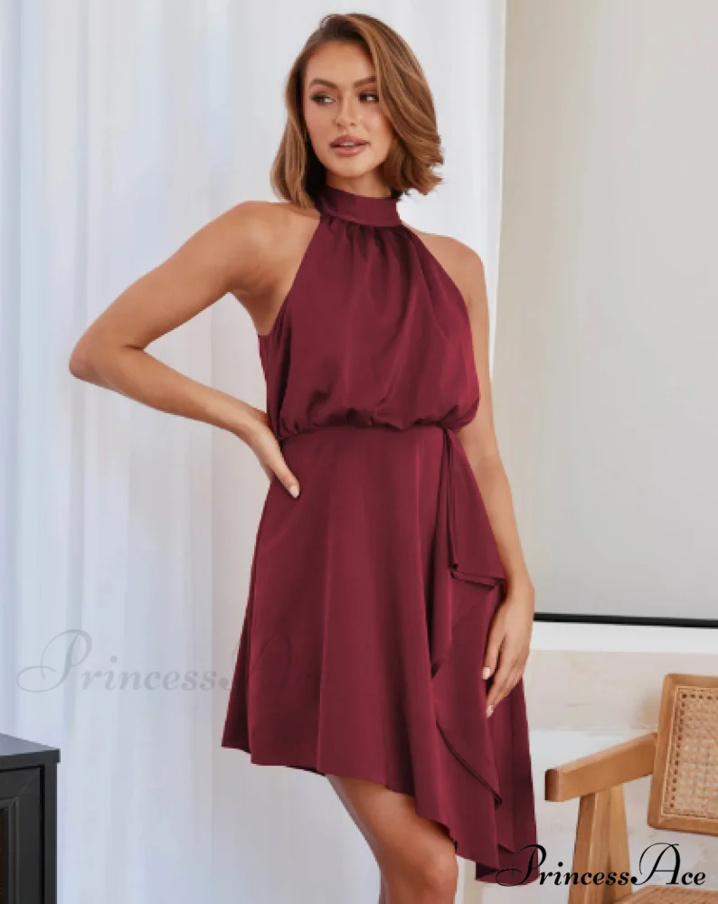 Satin Strap Dress with Hanging Neck - Image 12