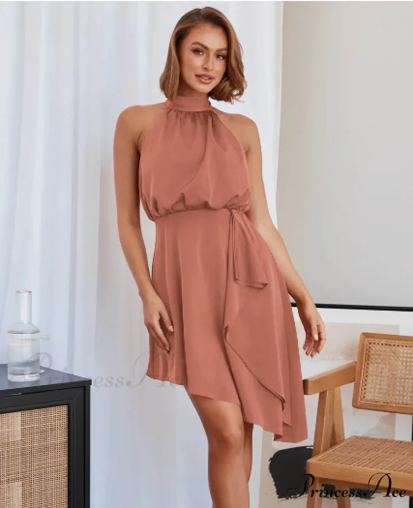 Satin Strap Dress with Hanging Neck - Image 7