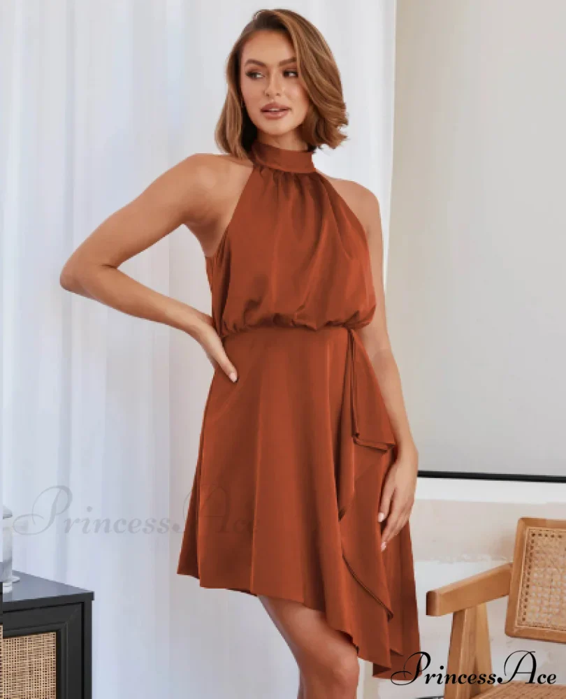 Satin Strap Dress with Hanging Neck - Image 8