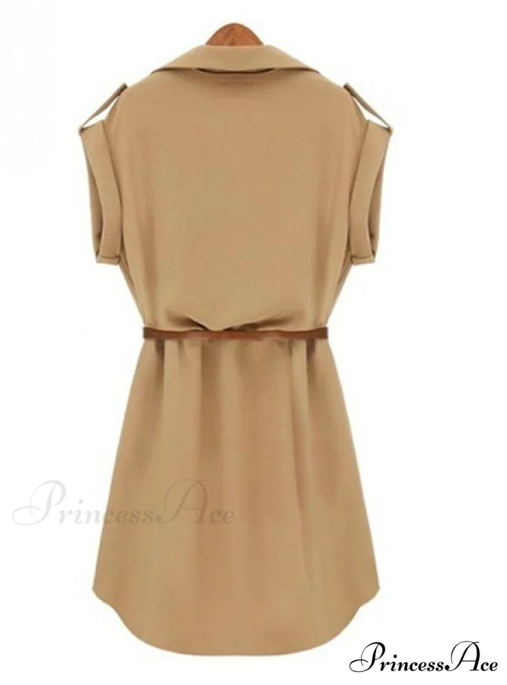 Short Sleeve Women's Shirt Blouse Dress with Belt - Image 3
