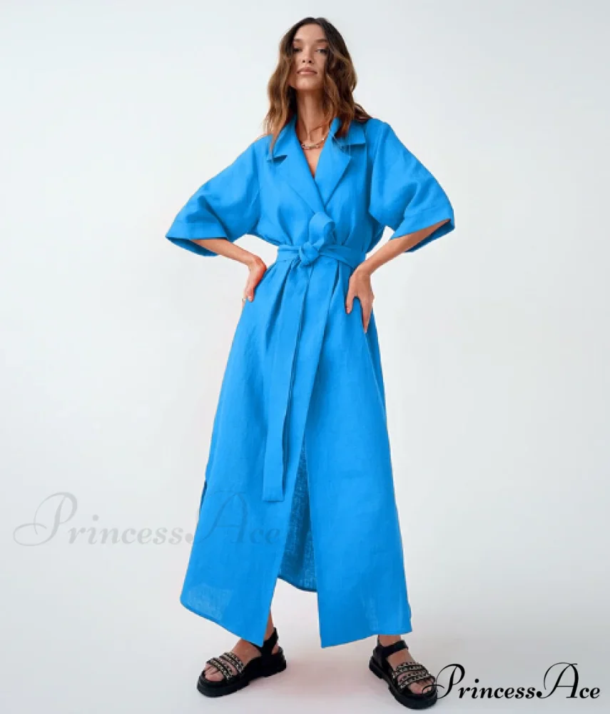 Women's Casual Loose Half Sleeve Cotton Linen Office Blazers Dress - Image 10