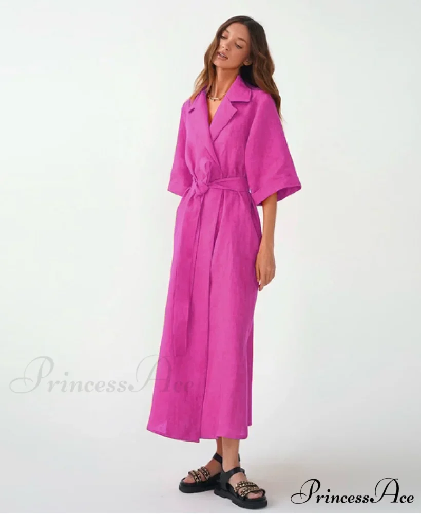 Women's Casual Loose Half Sleeve Cotton Linen Office Blazers Dress - Image 11