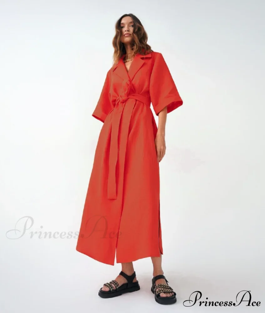 Women's Casual Loose Half Sleeve Cotton Linen Office Blazers Dress - Image 2