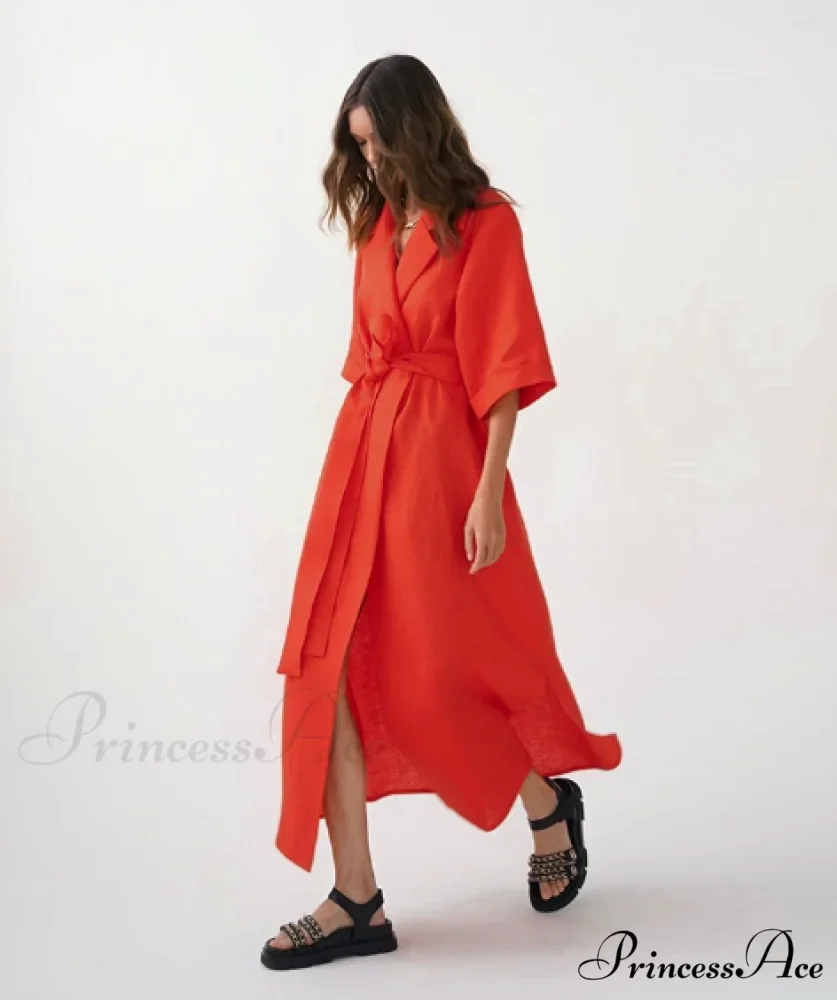 Women's Casual Loose Half Sleeve Cotton Linen Office Blazers Dress - Image 3