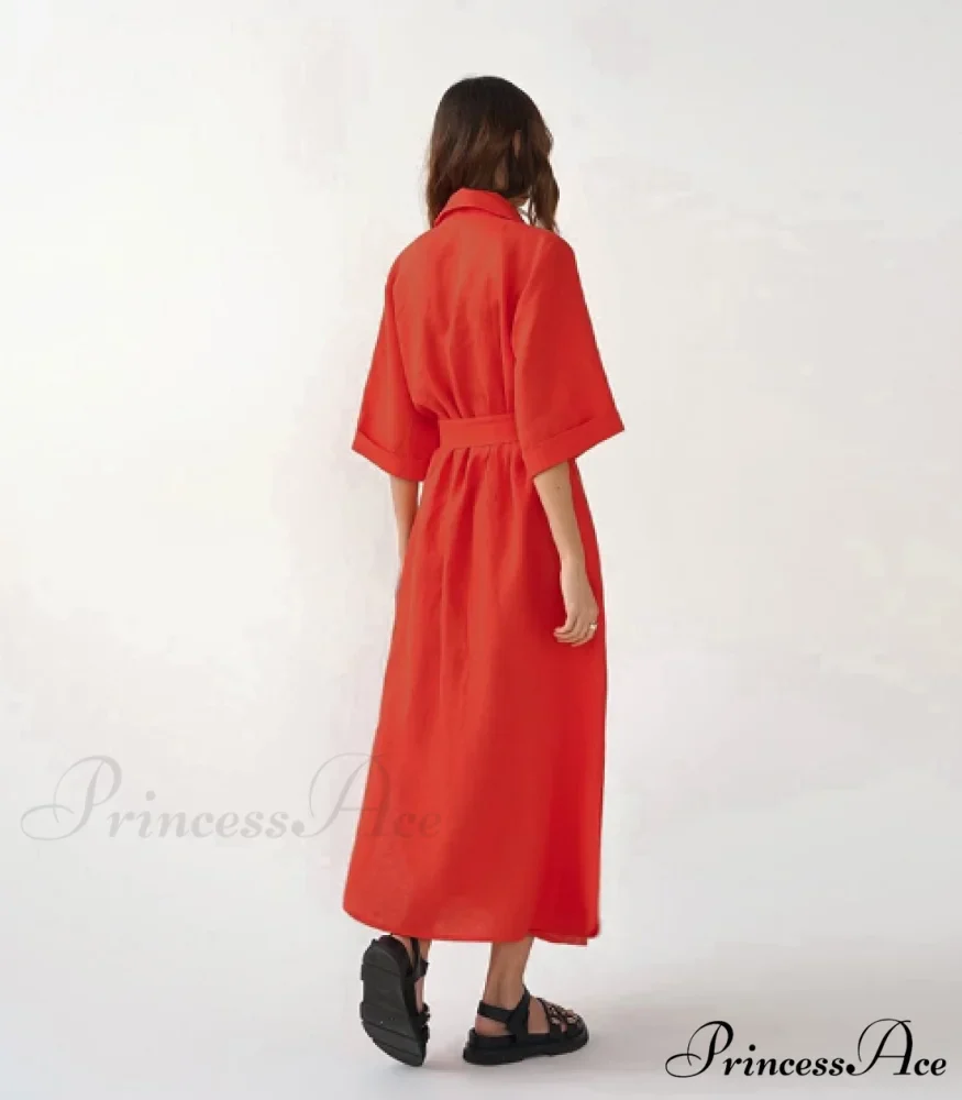 Women's Casual Loose Half Sleeve Cotton Linen Office Blazers Dress - Image 4