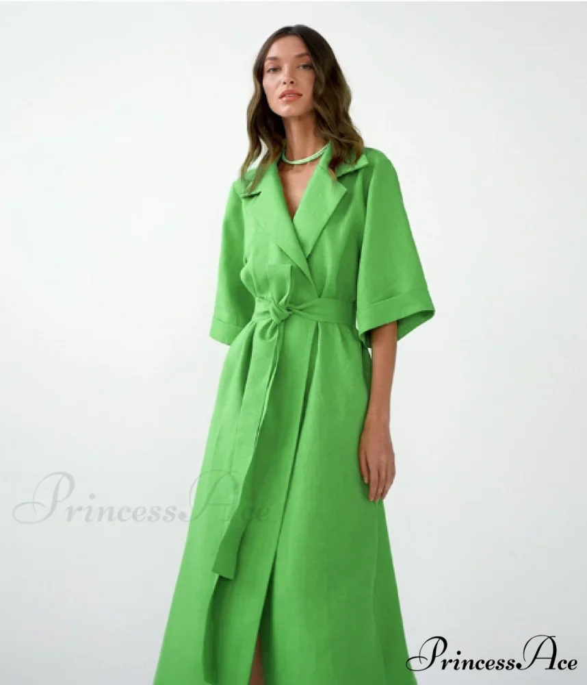 Women's Casual Loose Half Sleeve Cotton Linen Office Blazers Dress - Image 5