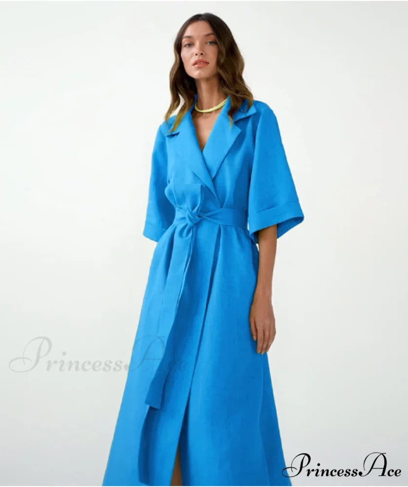 Women's Casual Loose Half Sleeve Cotton Linen Office Blazers Dress - Image 6