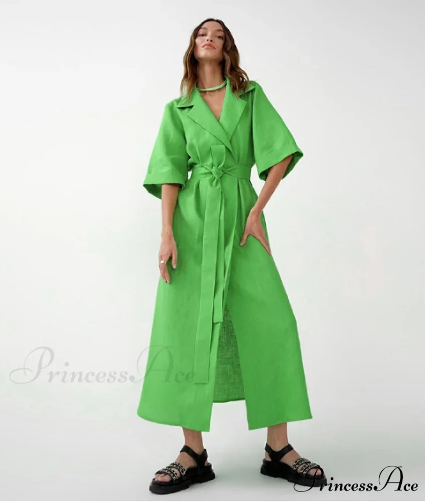 Women's Casual Loose Half Sleeve Cotton Linen Office Blazers Dress - Image 7