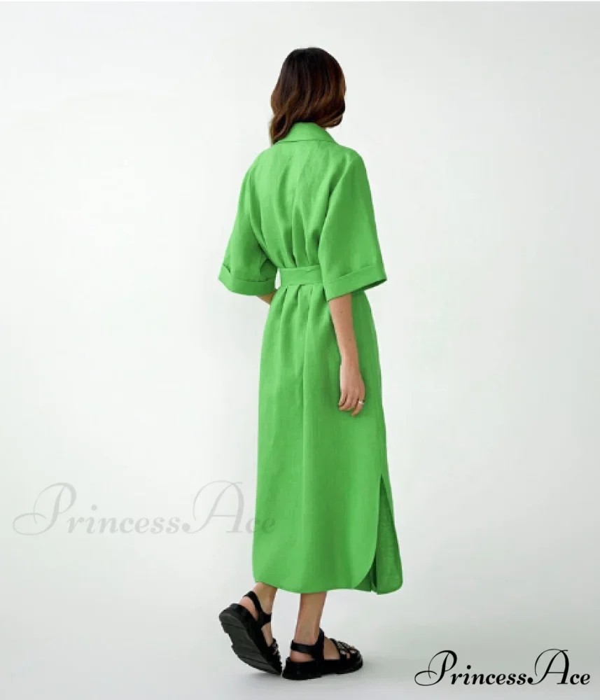 Women's Casual Loose Half Sleeve Cotton Linen Office Blazers Dress - Image 8