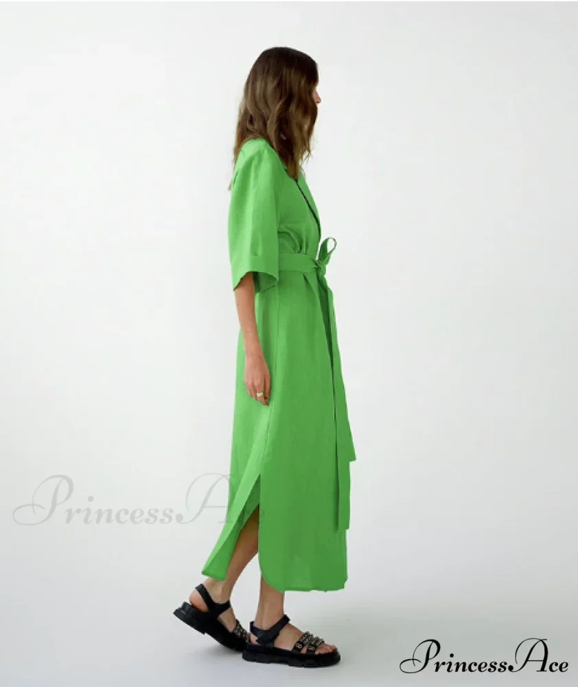 Women's Casual Loose Half Sleeve Cotton Linen Office Blazers Dress - Image 9