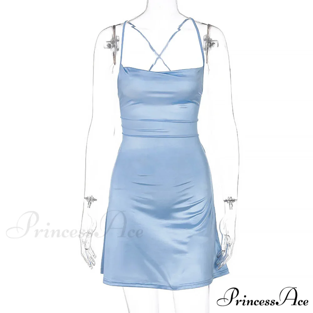 Pure Color Streetwear Party Ladies Ribbon Mini Dress with Lace Up Straps - Image 5