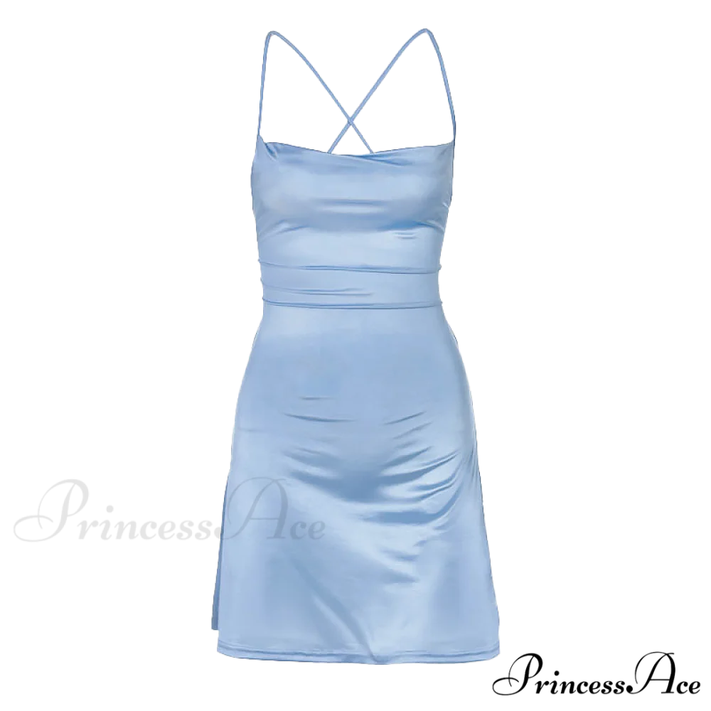 Pure Color Streetwear Party Ladies Ribbon Mini Dress with Lace Up Straps - Image 7