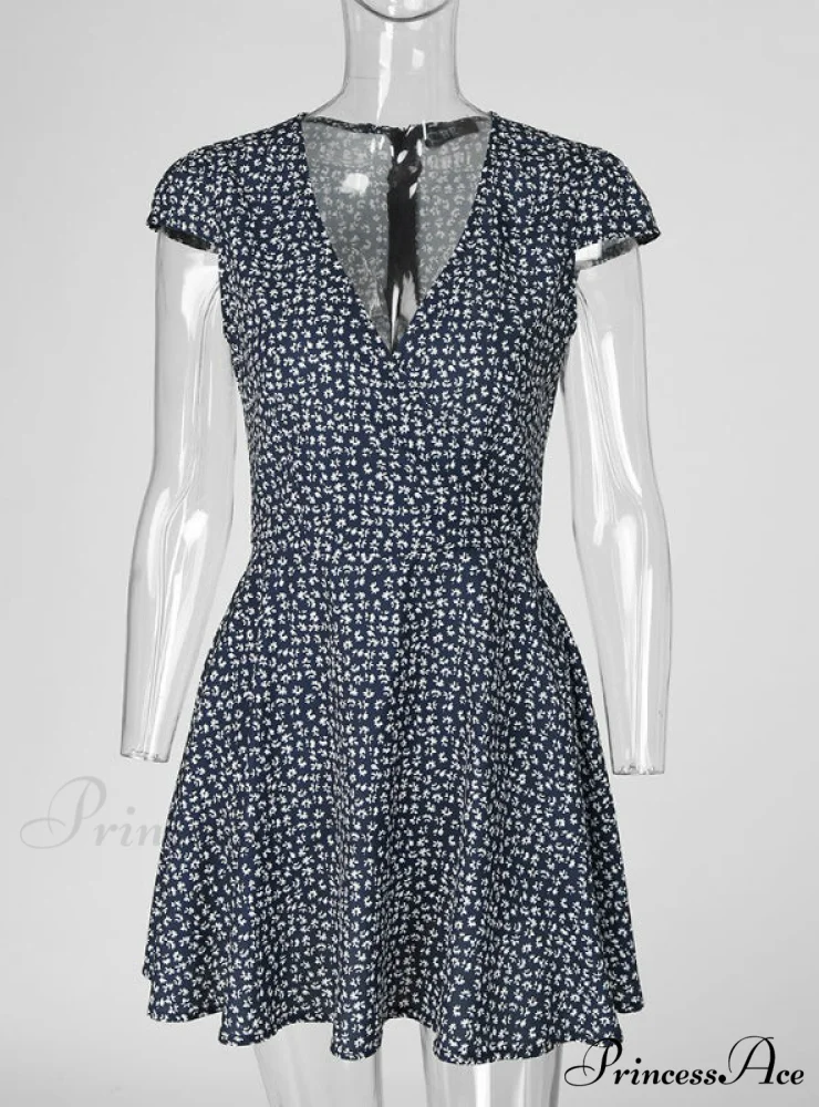 Black Floral Print Short Sleeve Wrap Dress for Women - Image 4