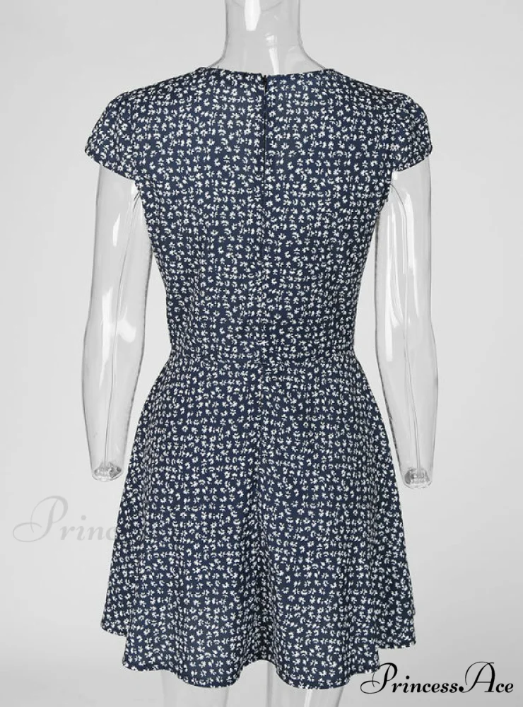 Black Floral Print Short Sleeve Wrap Dress for Women - Image 5