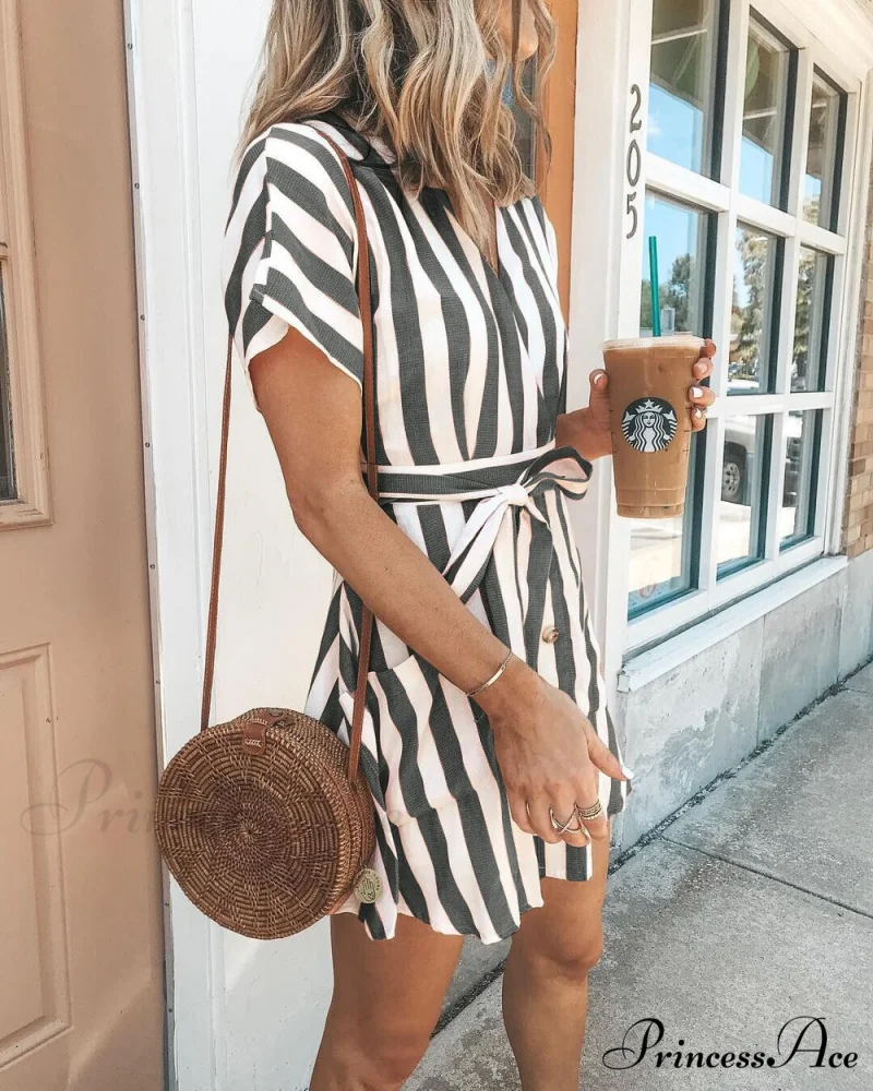 Striped Mini Dress with Short Sleeves - Image 2