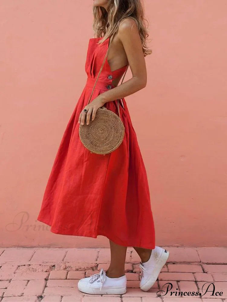 Red Sleeveless Midi Dress - Image 3