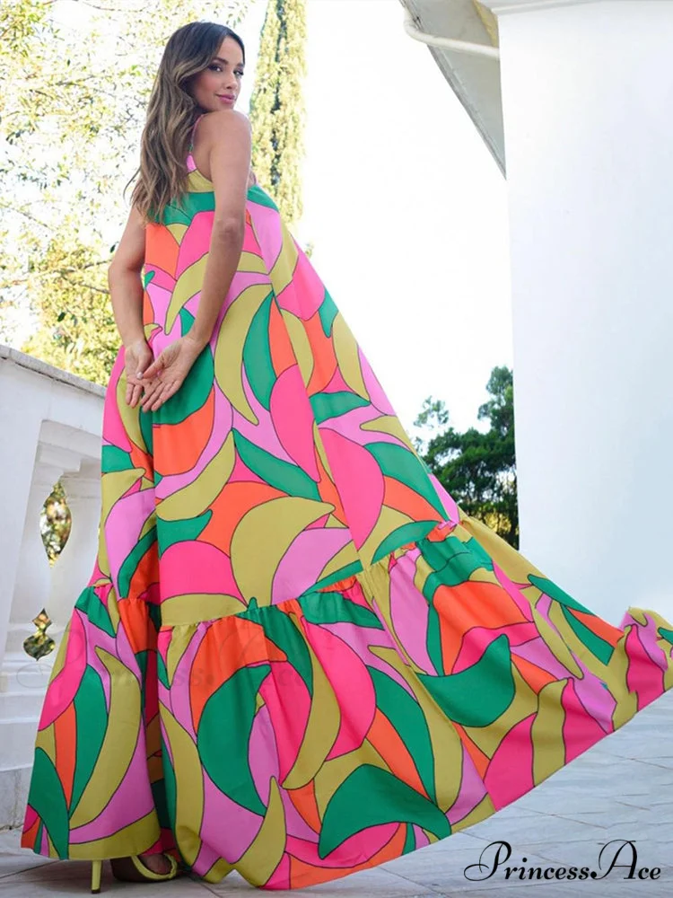 Abstract Print Spaghetti Strap Maxi Dress - Image 2