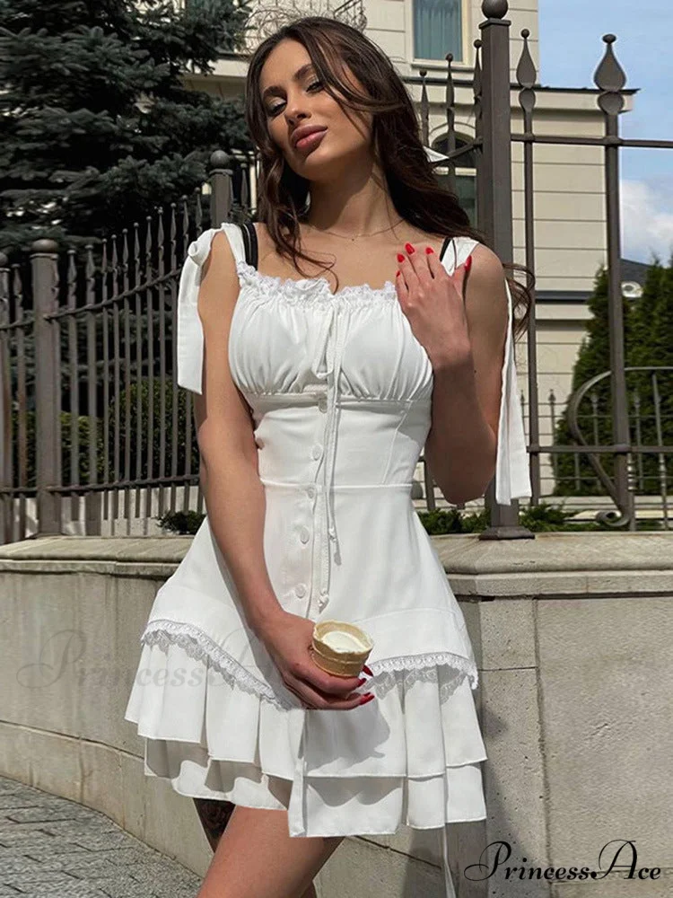 White Sleeveless Dress with Ruched Bust Gathering - Image 4