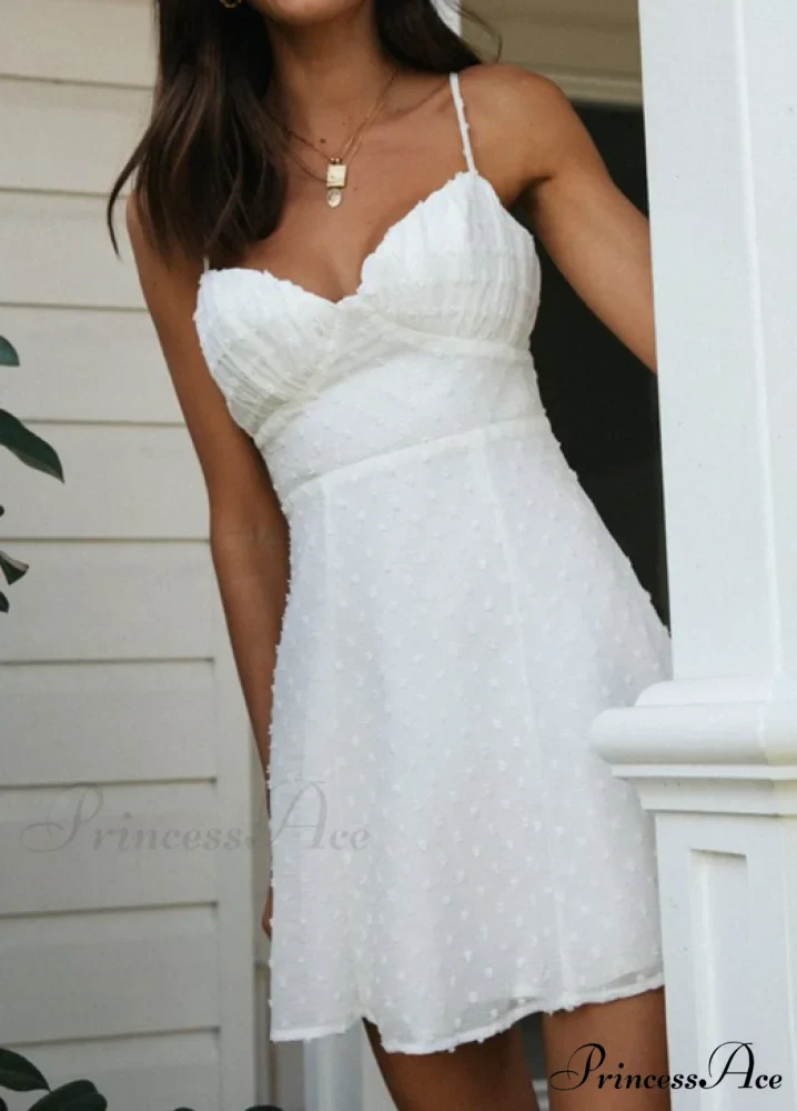 Holiday Solid White Mini Strapless Dress - Women's Summer Sleeveless Cotton Dot Dress - Image 5