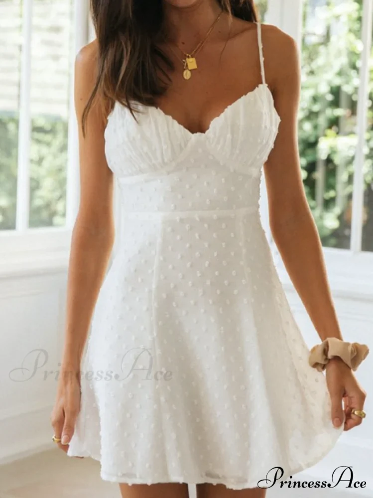 Holiday Solid White Mini Strapless Dress - Women's Summer Sleeveless Cotton Dot Dress - Image 6