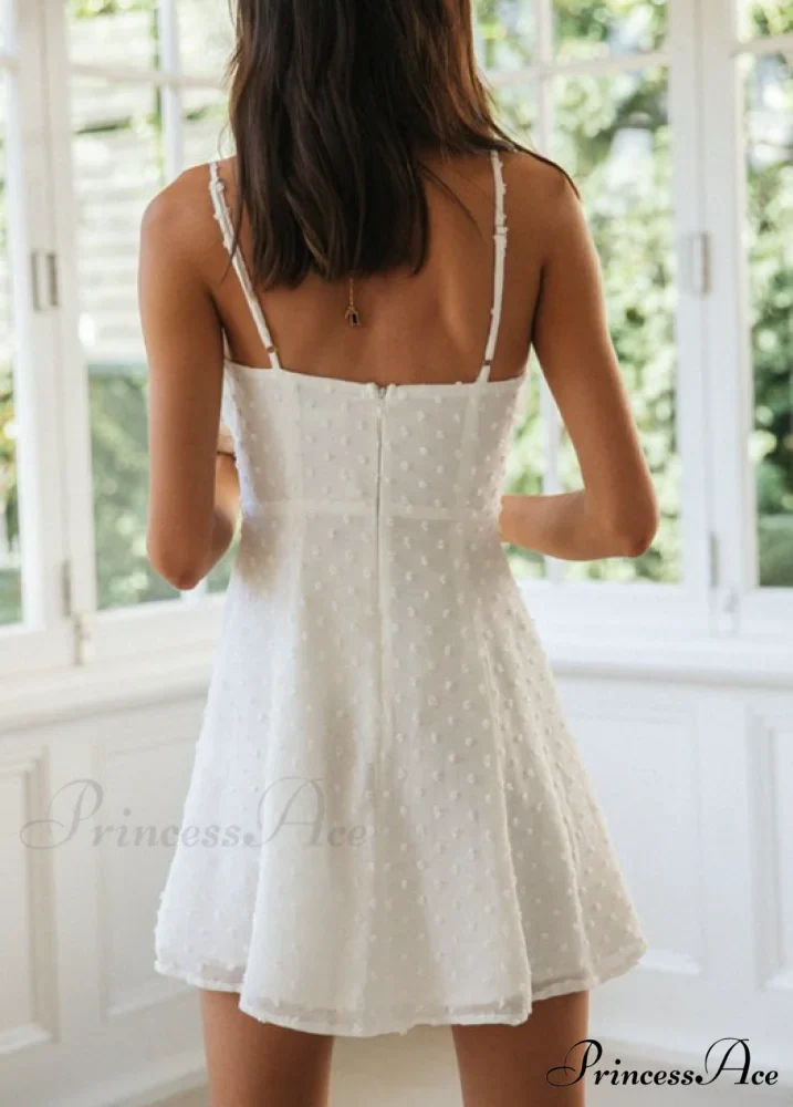 Holiday Solid White Mini Strapless Dress - Women's Summer Sleeveless Cotton Dot Dress - Image 8