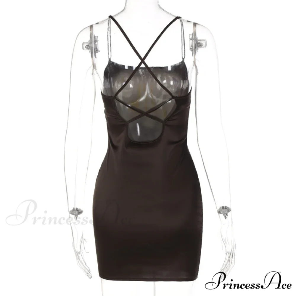 Elegant Satin Spaghetti Strap Draped Mini Dress - Image 9