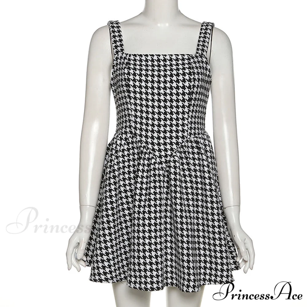 Elegant Mini Dress - Summer Sleeveless Houndstooth Strap - Image 4