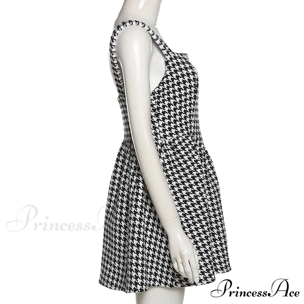Elegant Mini Dress - Summer Sleeveless Houndstooth Strap - Image 5
