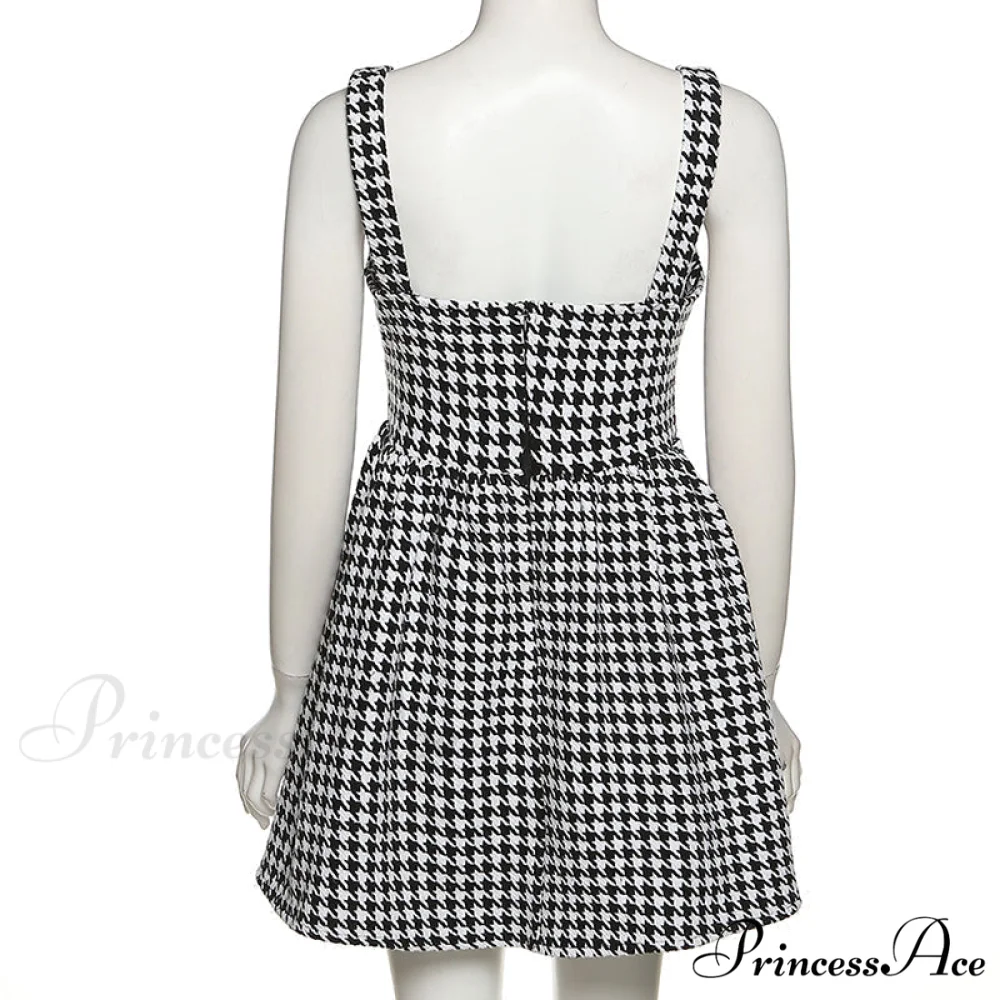 Elegant Mini Dress - Summer Sleeveless Houndstooth Strap - Image 6