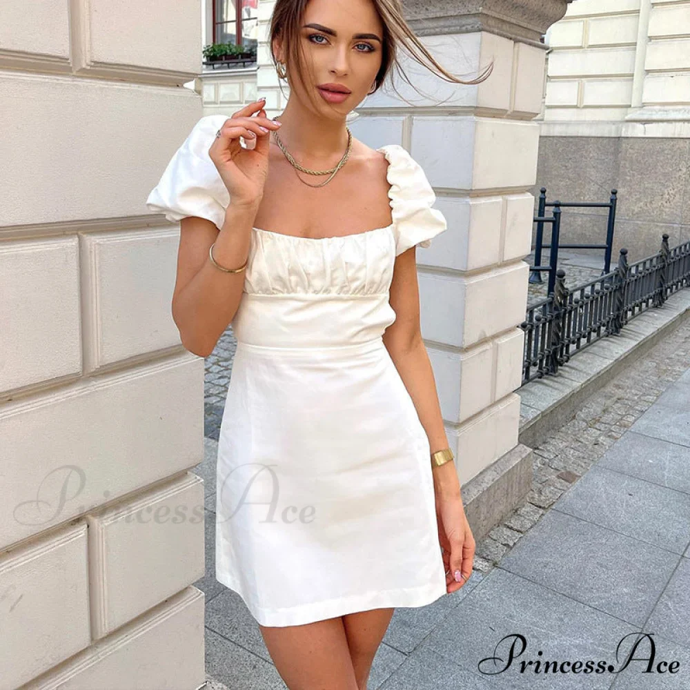 Summer Lace Linen Sexy Backless White Dress - Image 2