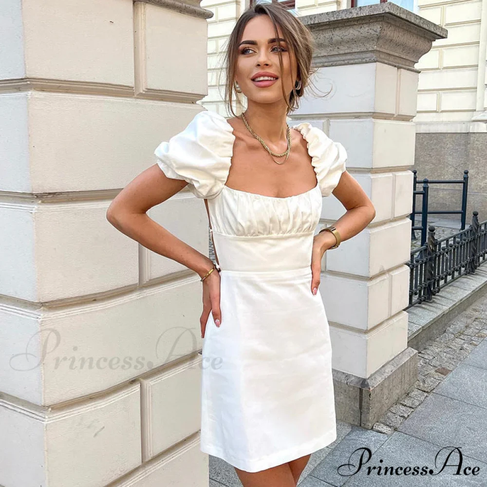 Summer Lace Linen Sexy Backless White Dress - Image 3