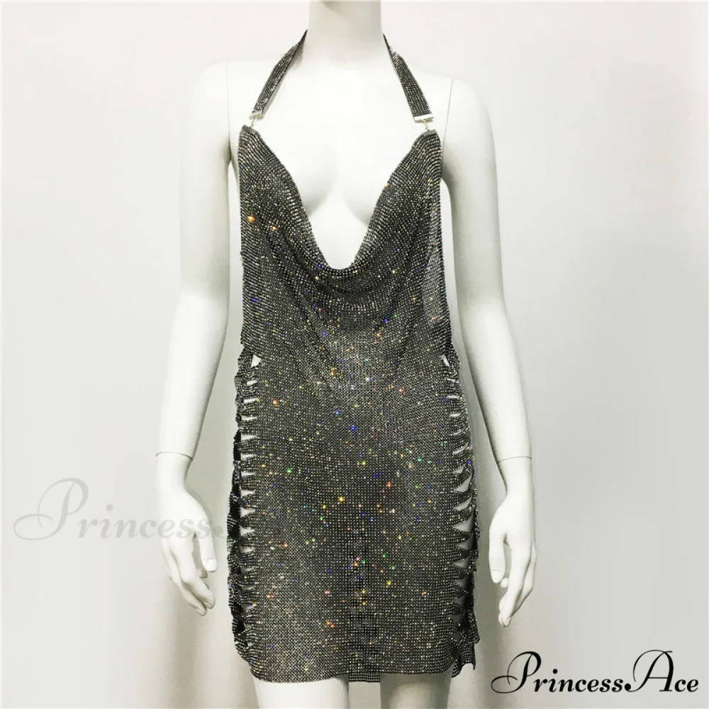Metal Diamond Nightclub Sexy Backless Flash Dress - Image 3