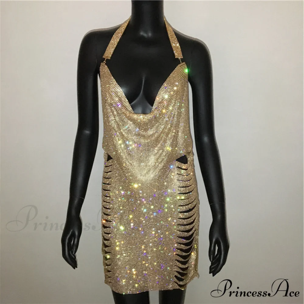 Metal Diamond Nightclub Sexy Backless Flash Dress - Image 5