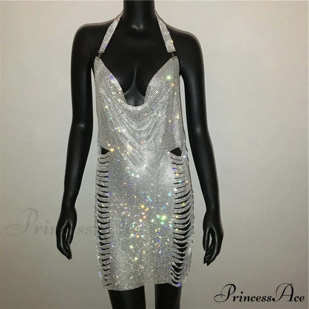 Metal Diamond Nightclub Sexy Backless Flash Dress - Image 6