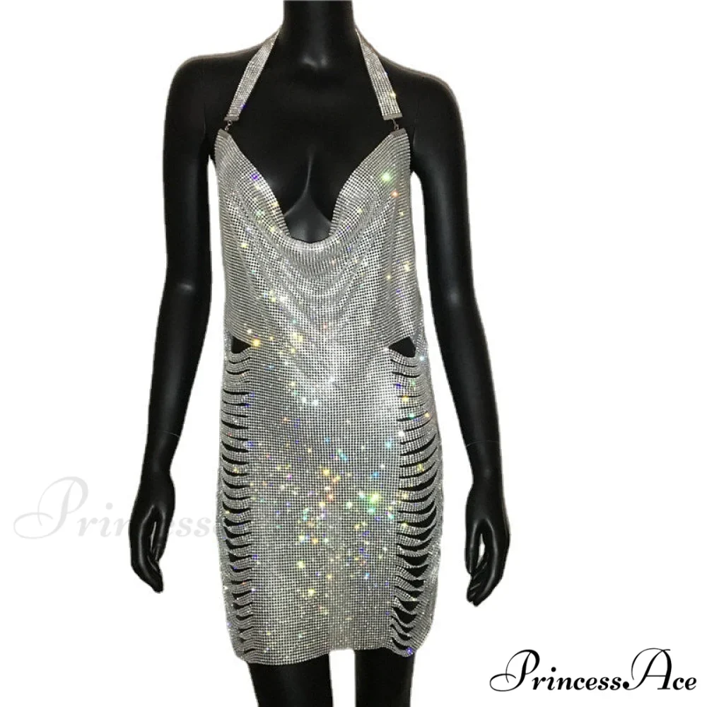 Metal Diamond Nightclub Sexy Backless Flash Dress - Image 7