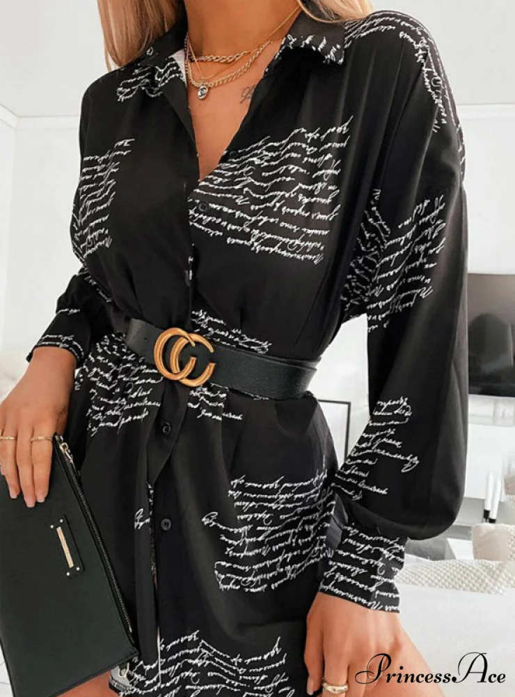 Letter Print Mini Dress with Long Sleeves - Image 2
