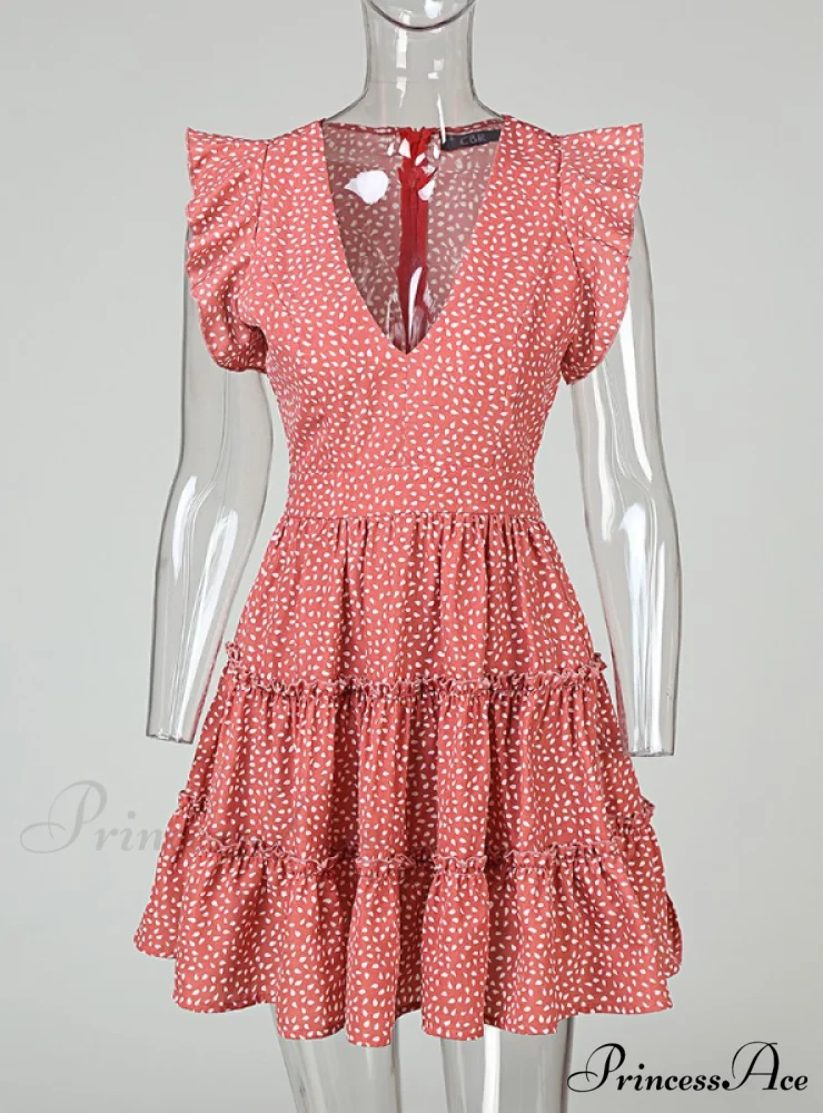 Mini Summer Floral V Neck Smock Dress - Image 5