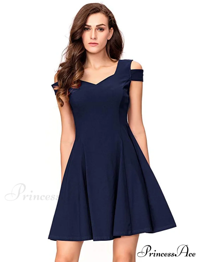Cold Shoulder Cocktail Party Skater Dress - Image 2