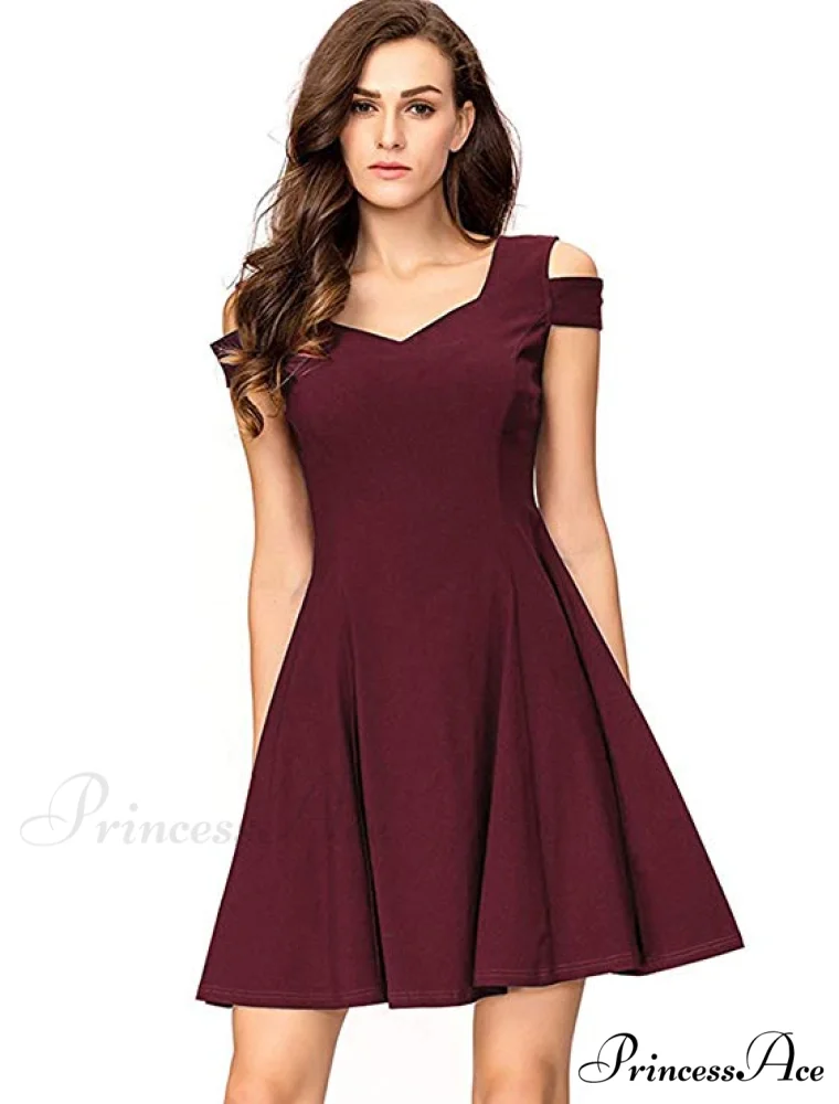 Cold Shoulder Cocktail Party Skater Dress - Image 4