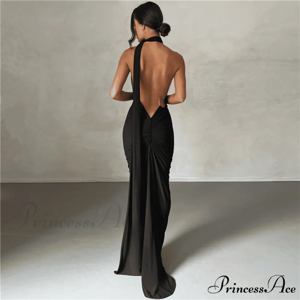 Sophisticated Black Gala Dress with Asymmetrical Neckline - Image 2