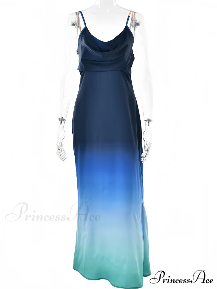 Elegant Oceanic Ombre Silk Evening Dress - Image 3