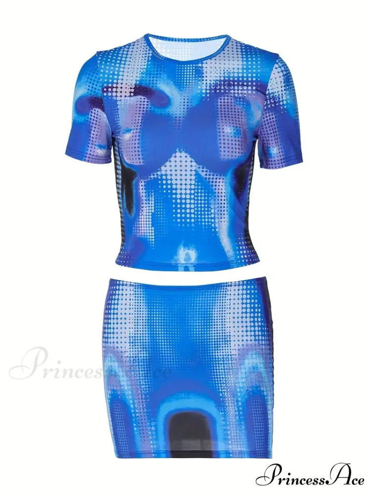 Bold Blue Pixelated Two-Piece Set - Digital Diva - Image 5